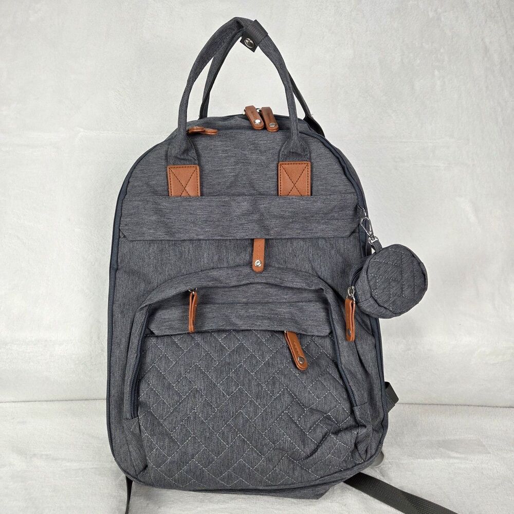 Gray Diaper Bag Backpack 18"x13" Padded Straps New Without Tags Travel